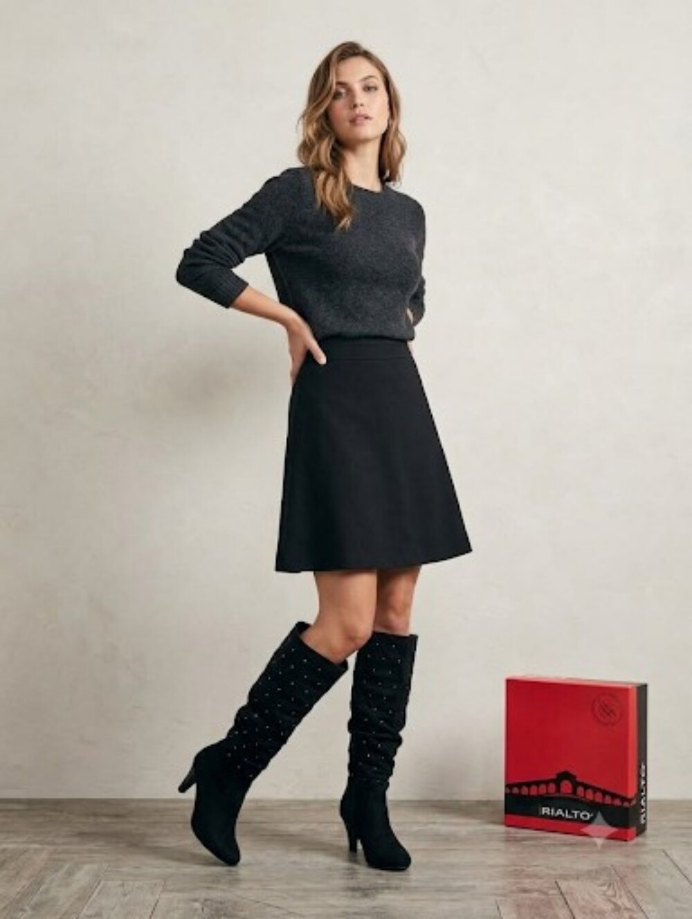 Rialto Black Knee-High Suede Boots with Stud Detail Size 9.5